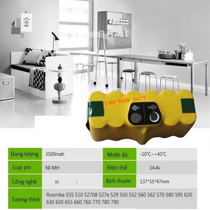 Khối Pin Sạc 14.4V 3500mAh Chuyên Dùng Cho Robot Hút Bụi Irobot Roomba