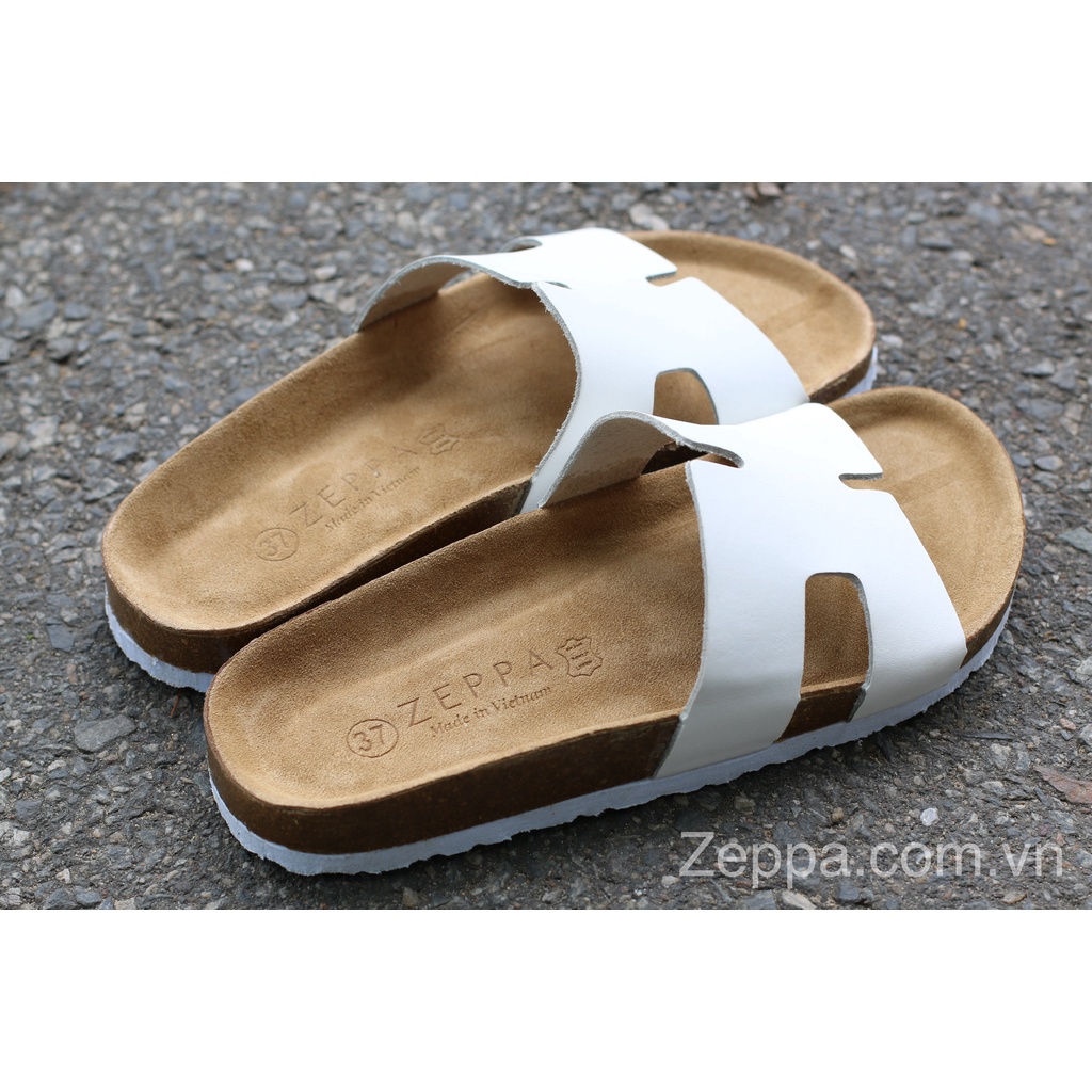 ZEPPA chính hãng - Da PU - Dép chữ H màu trắng MS: DTPU4  - Dép đế trấu nữ