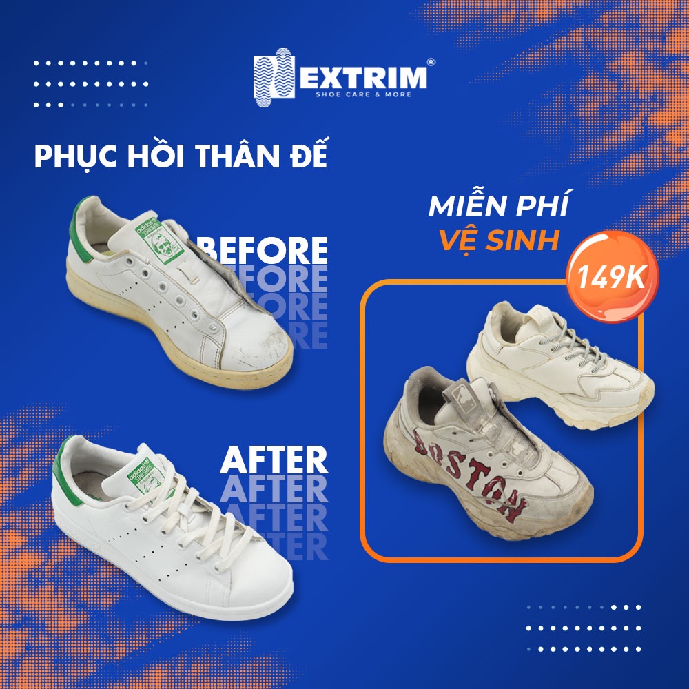 HCM [E-voucher] - Giảm 149k khi đặt Gói Repaint đế giày và Phục hồi thân tại EXTRIM