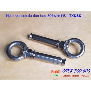 Móc treo xích đu, treo ghế đu, treo võng inox 304, bộ gồm khoen tròn M6/8/10/12 và tắc kê nở inox 304 dài 70mm - TXDK
