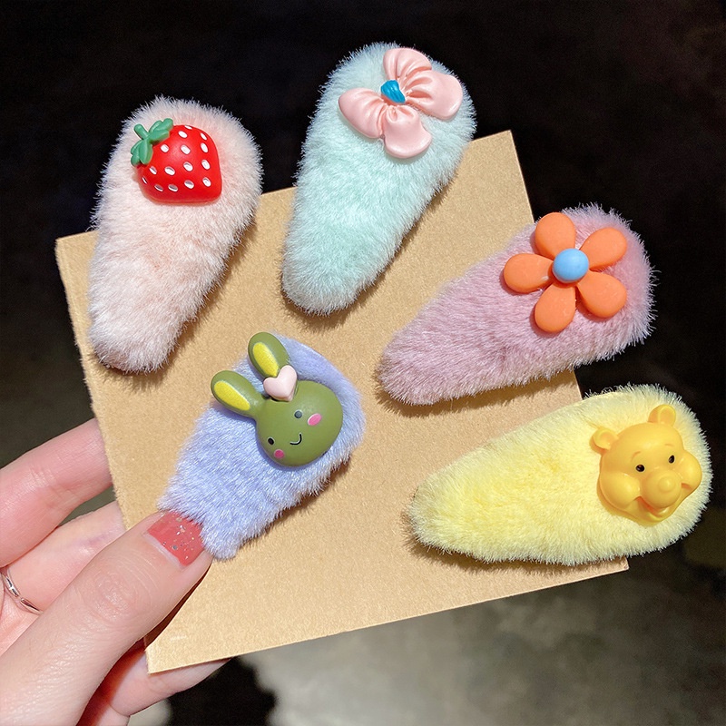 Set 5 Kẹp tóc LÔNG đính nơ đáng yêu cho bé - Nhiều mẫu