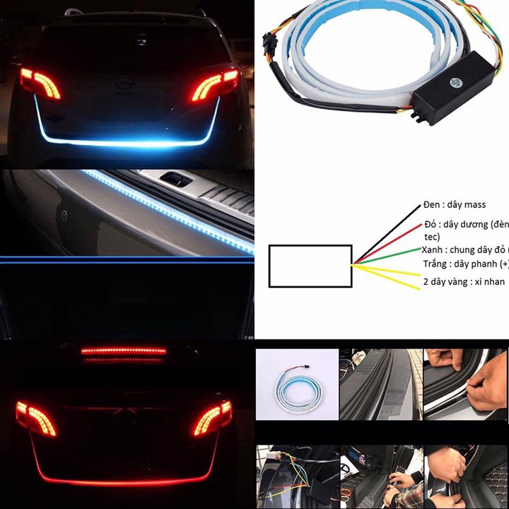 Dây đèn led trang trí viền cốp ô tô chiều dài 1.2m hiệu ứng thay đổi nhiều màu thời trang theo xi nhan