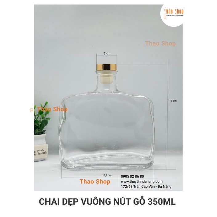 🚩 🚩Chai thủy tinh dẹp vuông nắp gỗ đựng nước ép, cà phê, trà sữa....