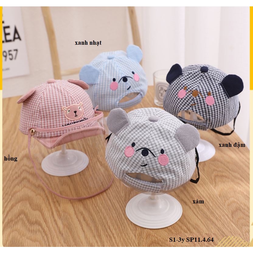 M66 Mũ kẻ gấu kèm kính 6-30 tháng tuổi Mũ vải Chống Dịch Cho Bé, Mũ Có Kính Che Bụi S1-3y