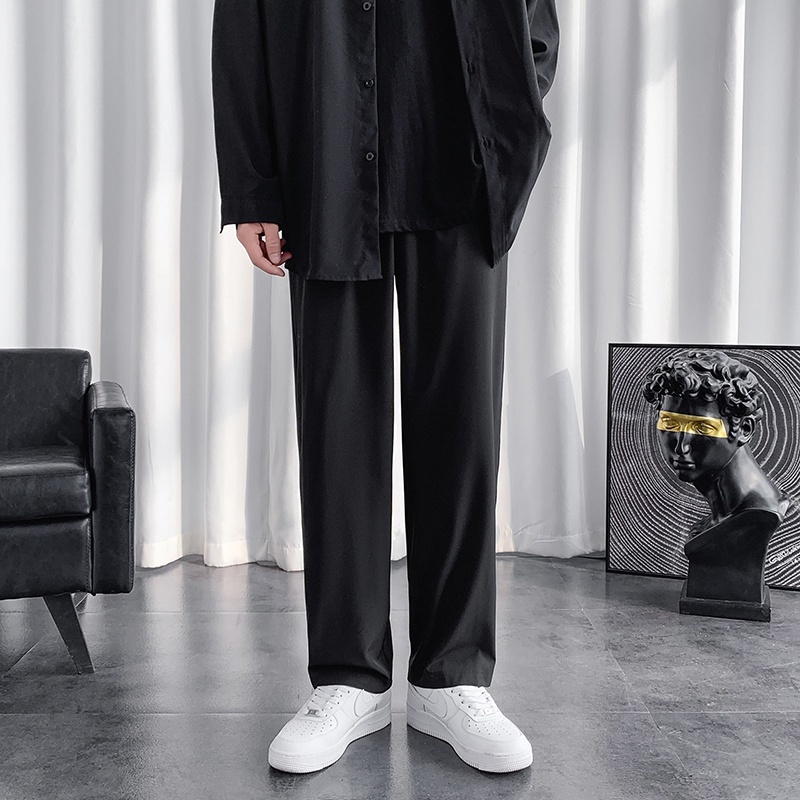 【Ready Stock】Korean Pants Men'S Summer Thin Section Casual Pants Mens Loose Wide Leg Pants Unisex Fashion Straight Pants Korean Long Pants Fashionable Capri Pants For Men And Women Men's Trousers Business Casual Suit Pants