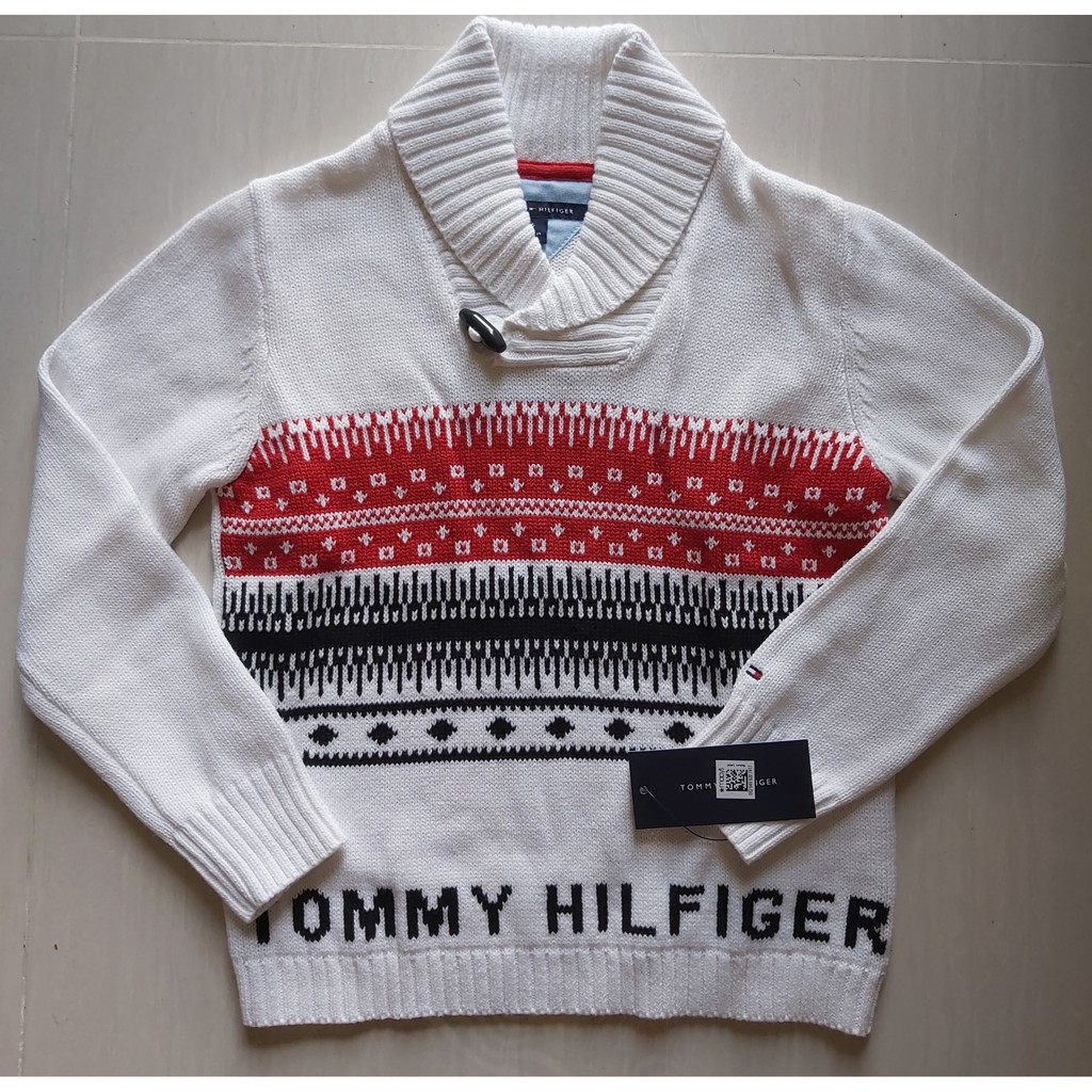 Áo len mùa đông bé trai 6-7 tuổi màu trắng hiệu Tommy Hilfiger size 6&7 hàng hiệu mỹ chính hãng
