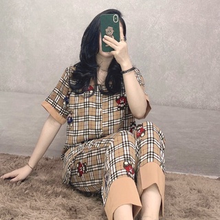 Bộ đồ ngủ Nữ Pyjama cổ sen Mango cao cấp