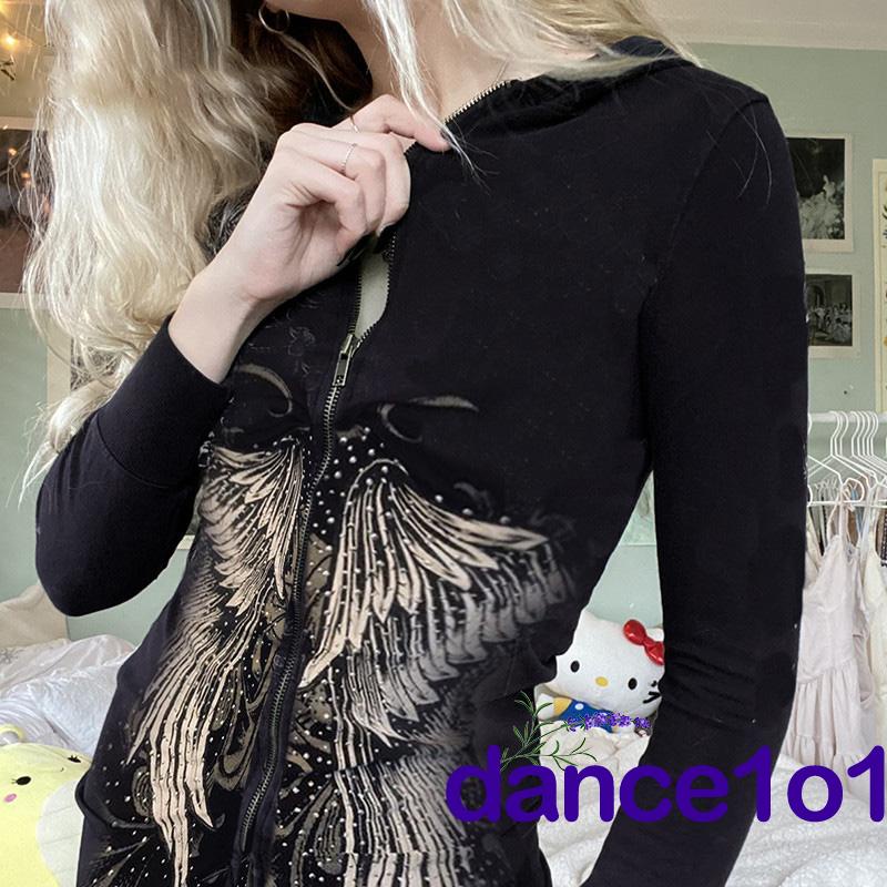 Đầm tay dài có nón in hình đôi cánh thời trang cho nữ