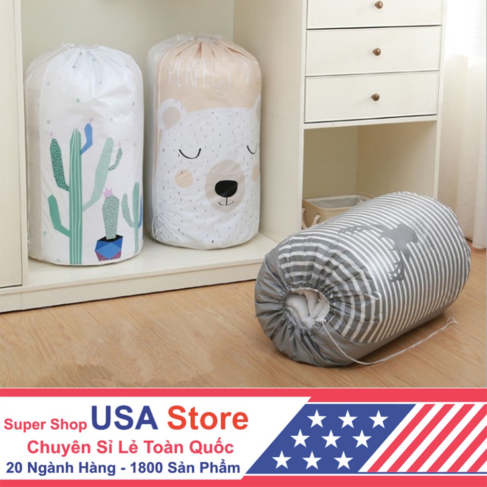 Túi Vải Đựng Chăn Màn, Quần Áo, Đựng Đồ PEVA Chống Thấm Có Dây Rút 83 x 40cm