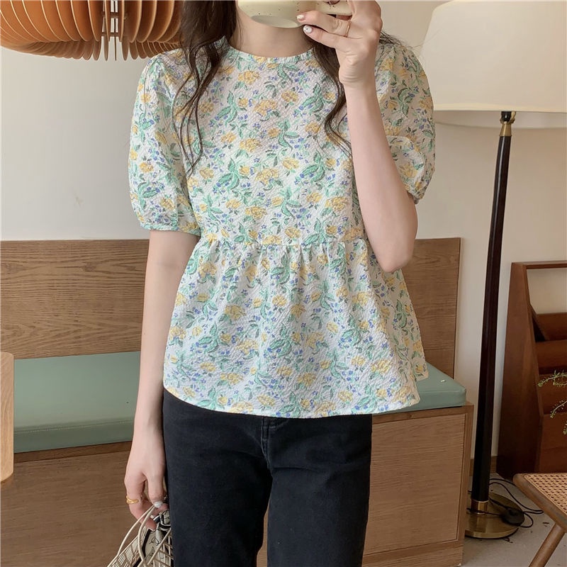 Áo Sơ Mi Tay Ngắn Phồng Họa Tiết Hoa Thời Trang Mùa Hè Mới
