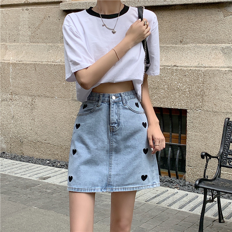 Váy Denim 178403Chân Váy Denim Lưng Cao Phong Cách Hàn Quốc