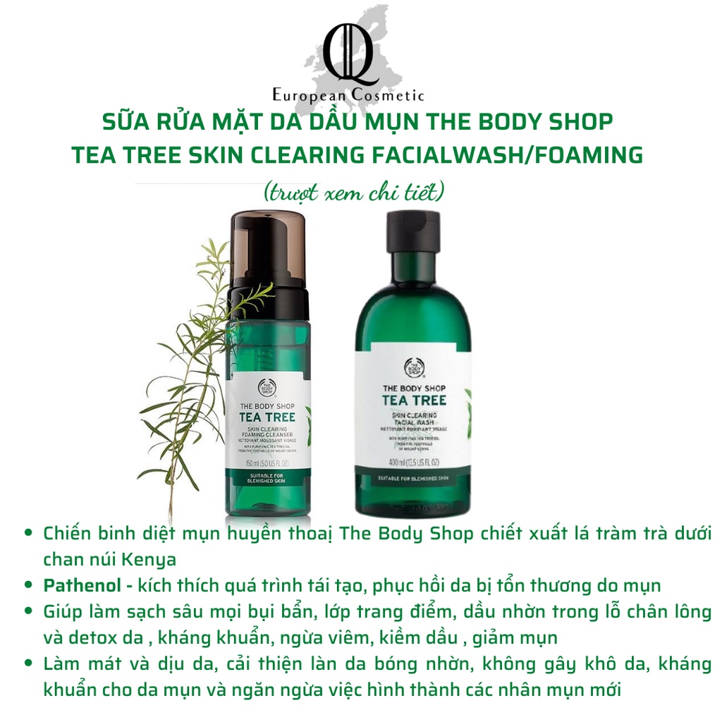 Sữa rửa mặt cho da dầu mụn tea tree the body shop skin clearing facial wash