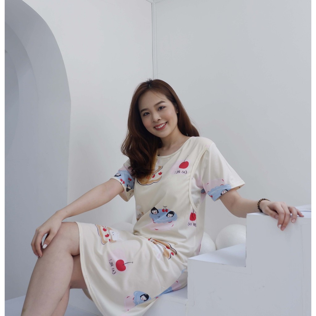 Váy bầu/đầm bầu cho con bú mùa hè chất cotton mát mẻ hình thật 100%