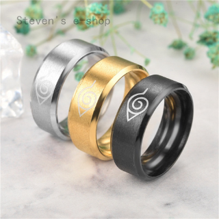 Nhẫn Thép Không Gỉ Đen 8mm In Hình Biển Hiệu Phim Naruto Thời Trang 2020 Cho Nam Và Nữ