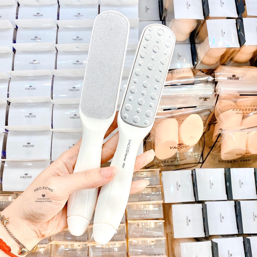 Chà Gót Chân 2 Mặt VACOSI WHITE FOOT PEELING - P01 Cán trắng, Mặt nhám và Nút Matxa