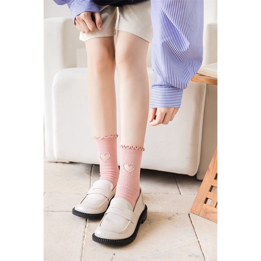 Tất cao cổ bèo hoạ tiết tim khuyết - bedth.socks