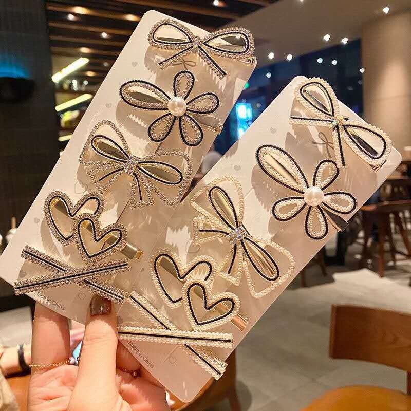 Kẹp Tóc Thiết Kế Hình Nơ Đính Ngọc Trai Thời Trang