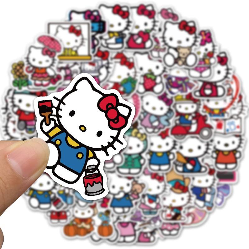 Bộ 50 miếng dán trang trí in hình Hello kitty 02 không thấm nước