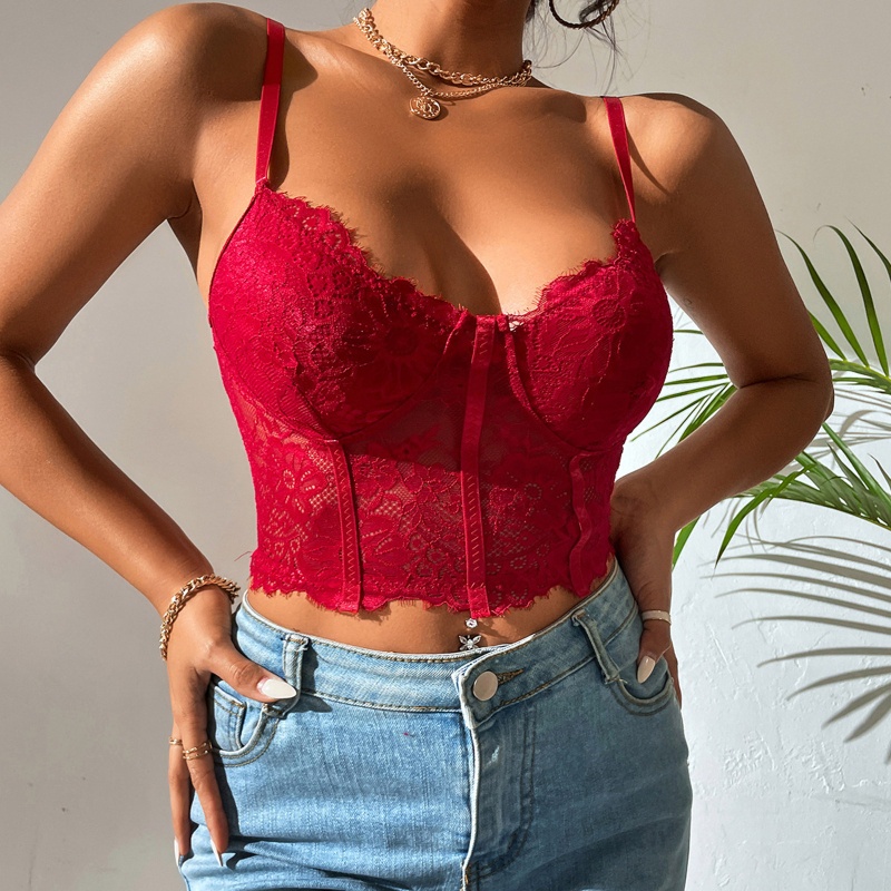 Áo Croptop Hai Dây Phối Ren Gợi Cảm Cho Nữ