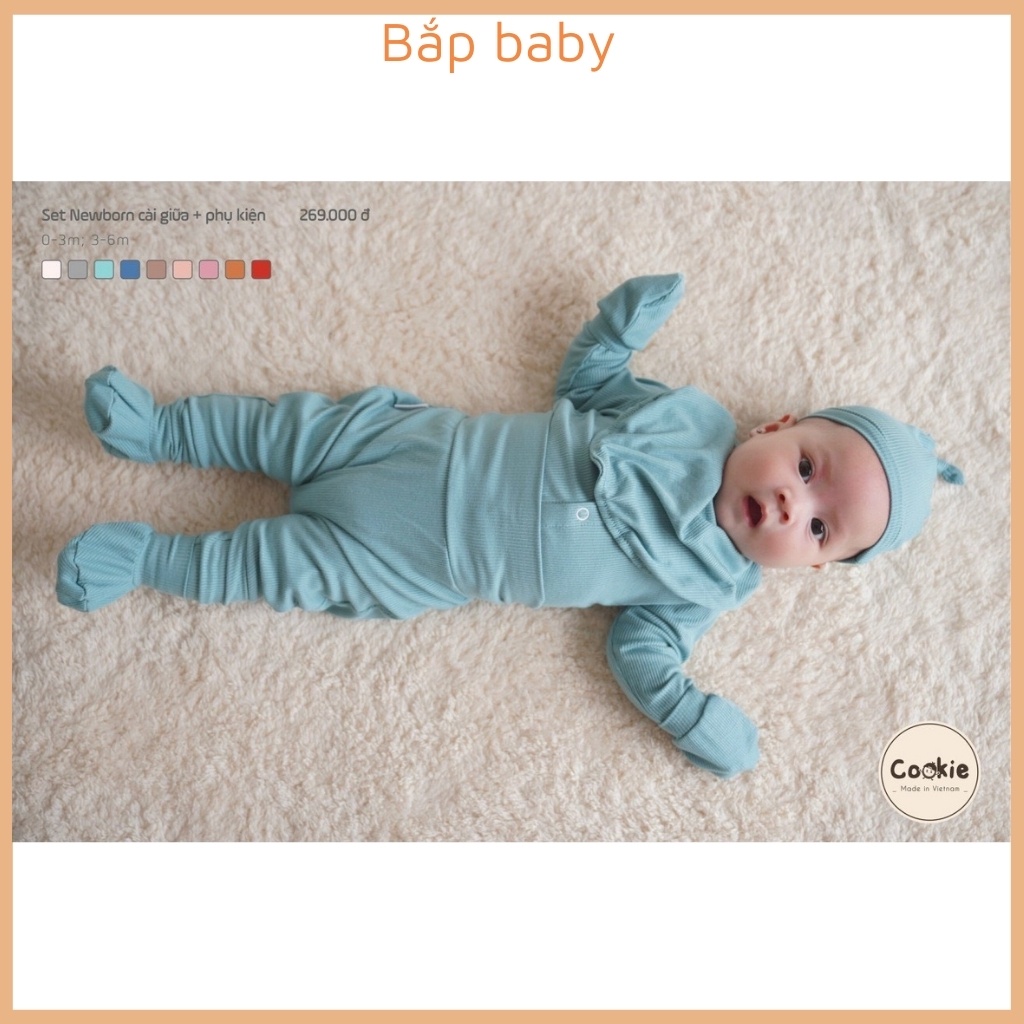 Bộ sơ sinh COOKIE trẻ em quần áo sơ sinh dài tay cho bé cài thẳng cạp cao chất vải Cotton tăm lạnh mỏng mát