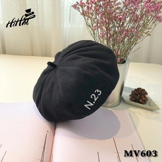 Mũ beret (mũ nồi) phong cách trẻ trung, năng động thêu số 23 - màu đen