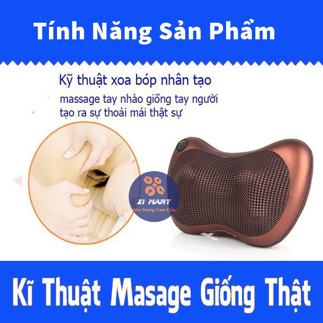 Gối massage hồng ngoại 8 bi mát xa cao cấp Nhật Bản có thể Matxa vai, lưng, cổ, bụng...tiện lợi - BH 1 đổi 1 - XiMart