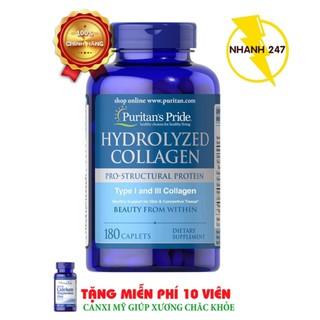 Viên uống đẹp da, mờ nám Collagen thủy phân Puritan's Pride Hydrolyzed Collagen 1000mg 180 viên HSD tháng 3/2020