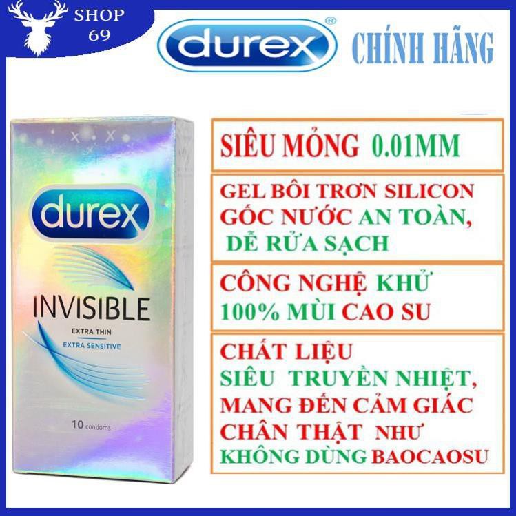 (Che tên) Bao cao su Durex Invisible Extra Thin Extra Sensitive 10 bao+ hộp bao cao su Durex Performa 12 bao/hộp