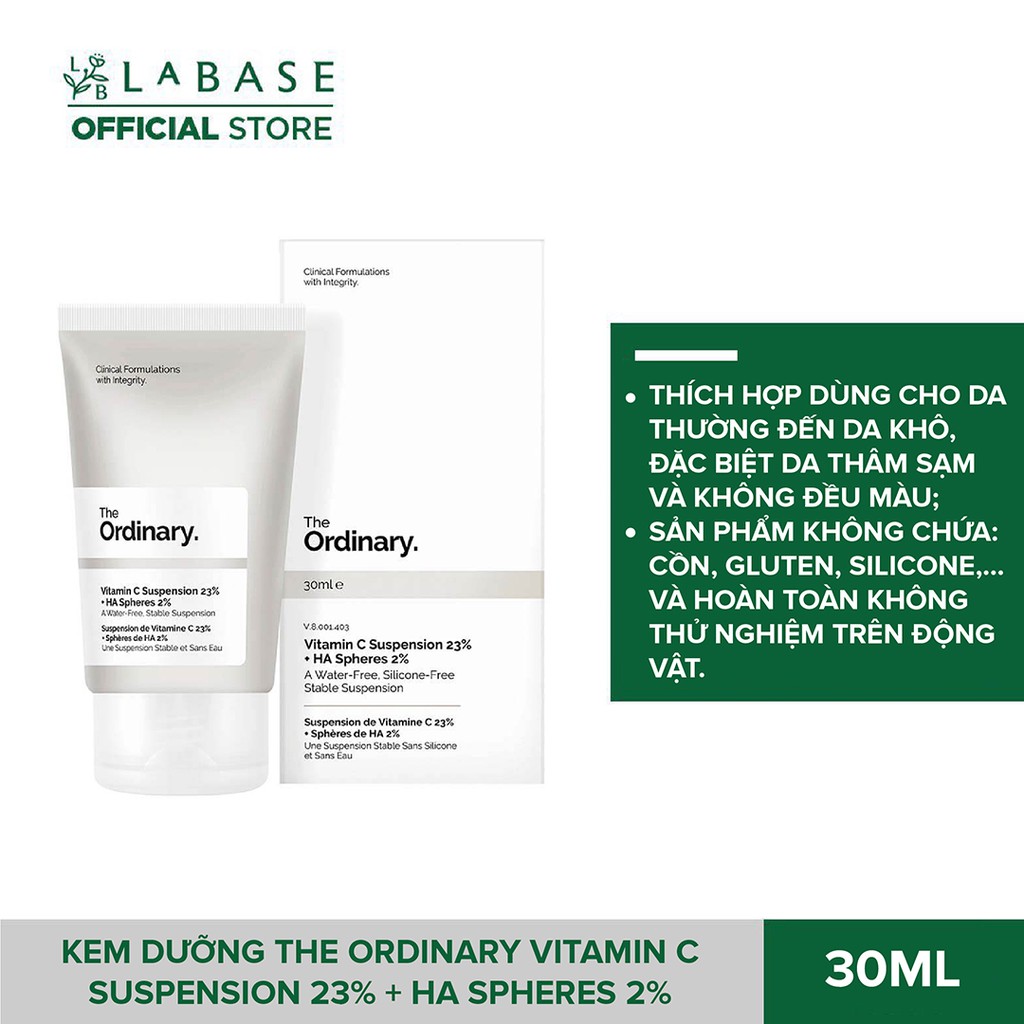 Kem dưỡng sáng da mờ thâm mụn The Ordinary Vitamin C Suspension 23% + HA Spheres 2% 30ml