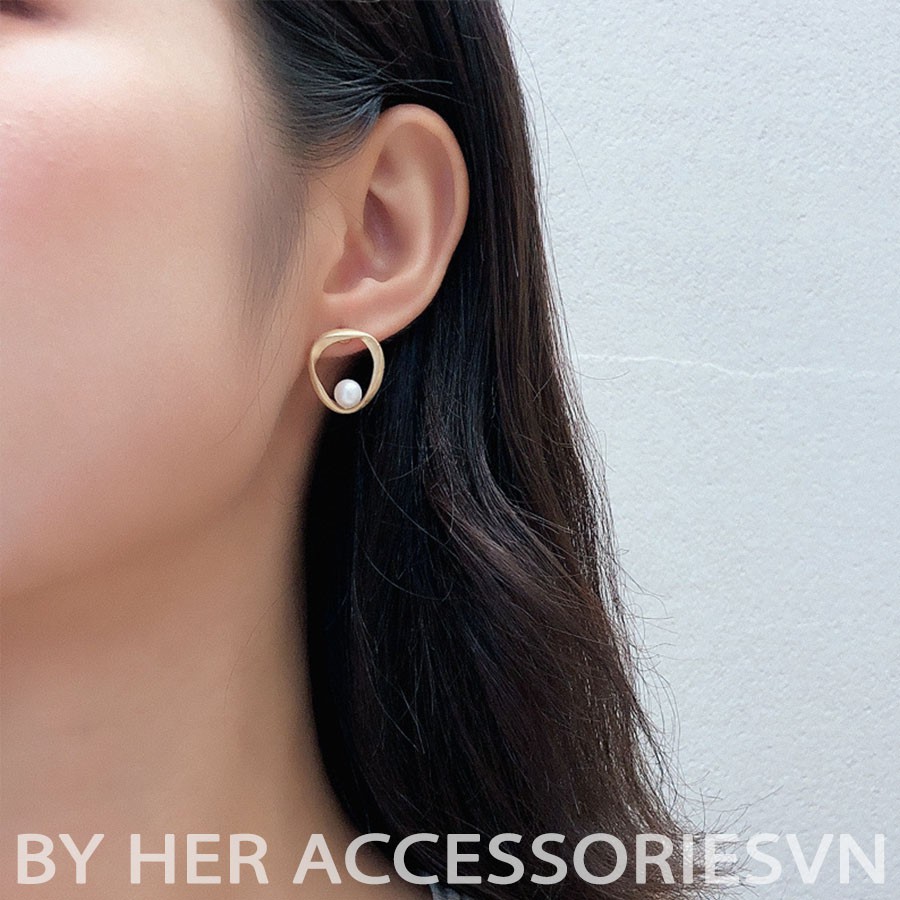 Bông tai nữ hình khối tròn điểm nhấn hạt trai, Vintage Her Accessories | H14