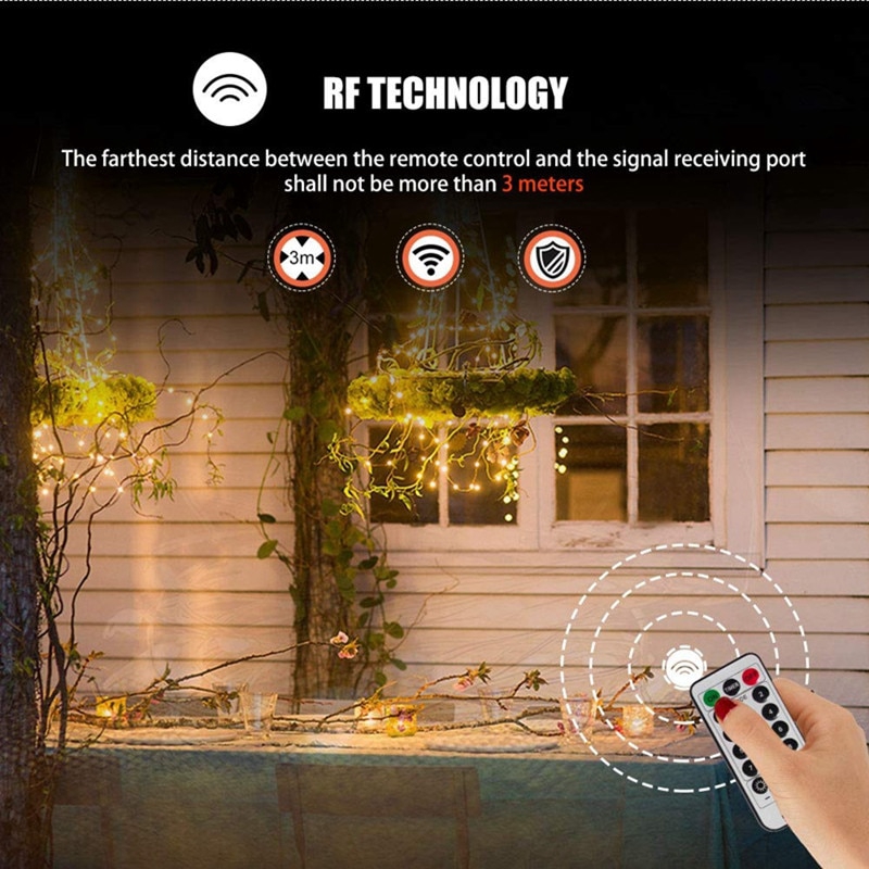 8 Modes 100 Led Fairy String Lights with Battery Remote Timer Control Operated Waterproof Copper Wire Twinkle Light