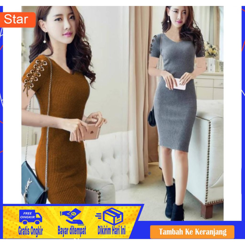 Đầm Body Dệt Kim Thiết Kế Đan Dây Chéo Xk820