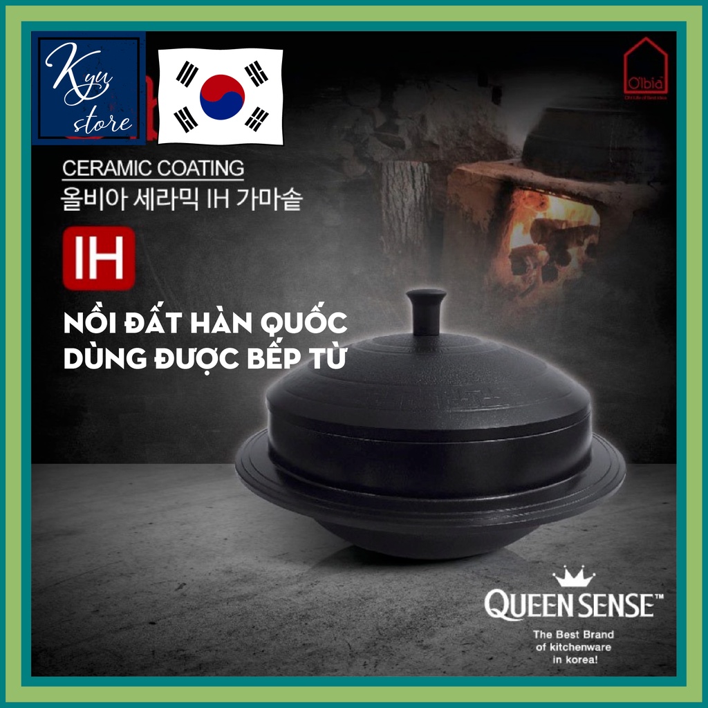 [Hàng chính hãng] Nồi đất phủ gốm chống dính dùng được với bếp từ Queensense nội địa Hàn Quốc cao cấp | Nồi kho cá, thịt, hầm cháo, nấu cơm ngon