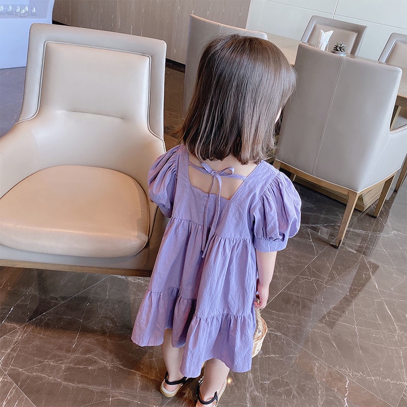 Đầm Công Chúa Tay Ngắn Phồng Màu Trơn Thời Trang Mùa Hè Hàn Quốc Mới 2023