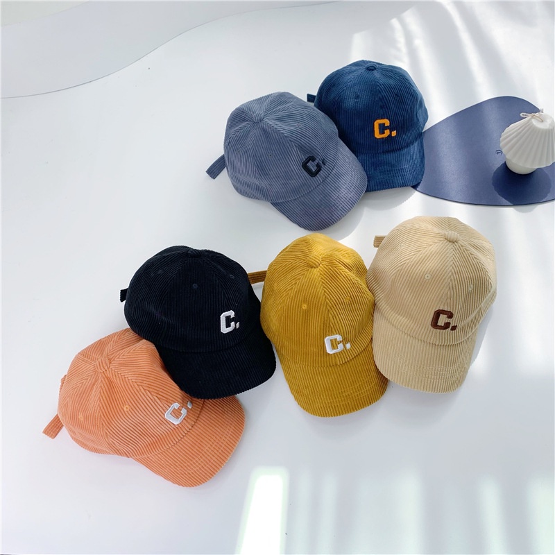 Mũ Lưỡi Trai Nhung Kẻ Thêu Chữ Chống Gió Có Thể Điều Chỉnh Kích Thước Mới Cho Bé