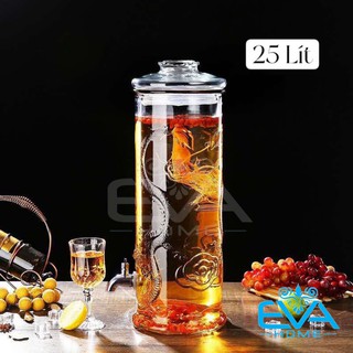 Bình Ngâm Thuỷ Tinh 25 Lít Có Van Dáng Trụ Hoa Văn Rồng - TR25LV M1748