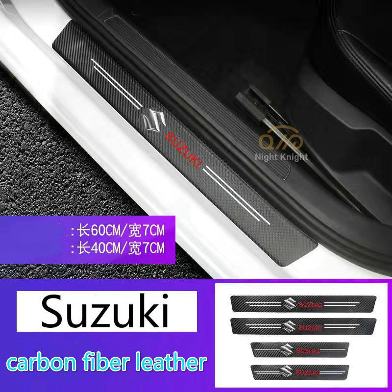 Carbon Fiber leather Threshold Protection Sticker Car Door Threshold Sticker Car Threshold Strip Trunk Anti-Stepping Sticker for Suzuki Vitara Swift XL7 Presso Dzire Jimny Ciaz Celerio Ertiga