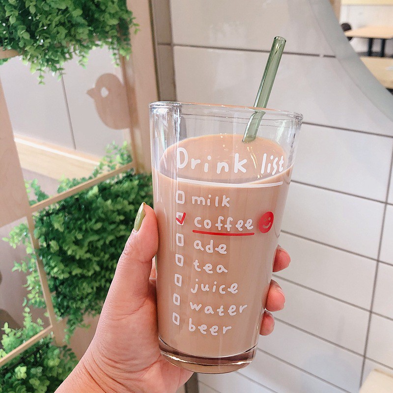 Cốc Ly Thủy Tinh Uống Trà Cafe Cao Drink List Americano Aesthetic