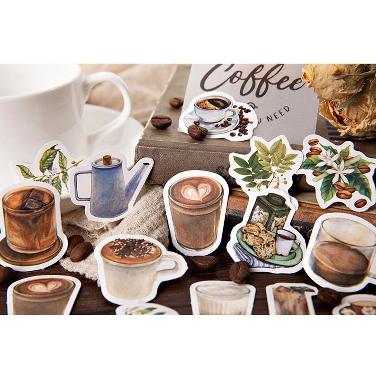 STI02 Bộ 45 miếng dán sticker dễ thương - Rooftop cafe