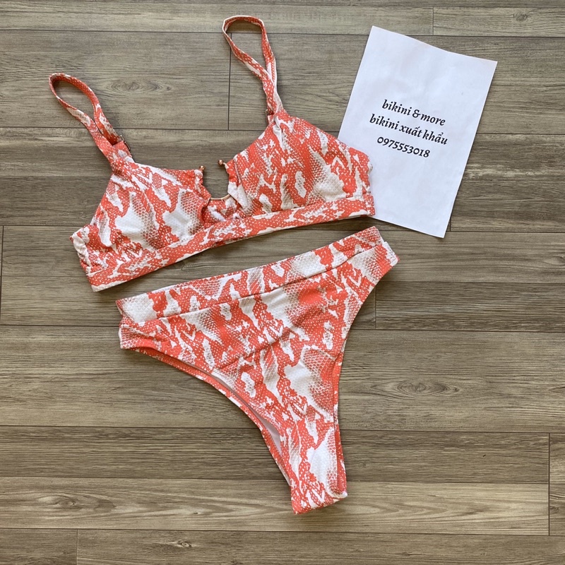[BKN409] &lt;ÂU&gt; SET BIKINI KHUY NGỰC 5 MÀU (CẠP CAO) [XANH BEO/CAM/HỒNG/XANH MINT/ĐEN LOANG]