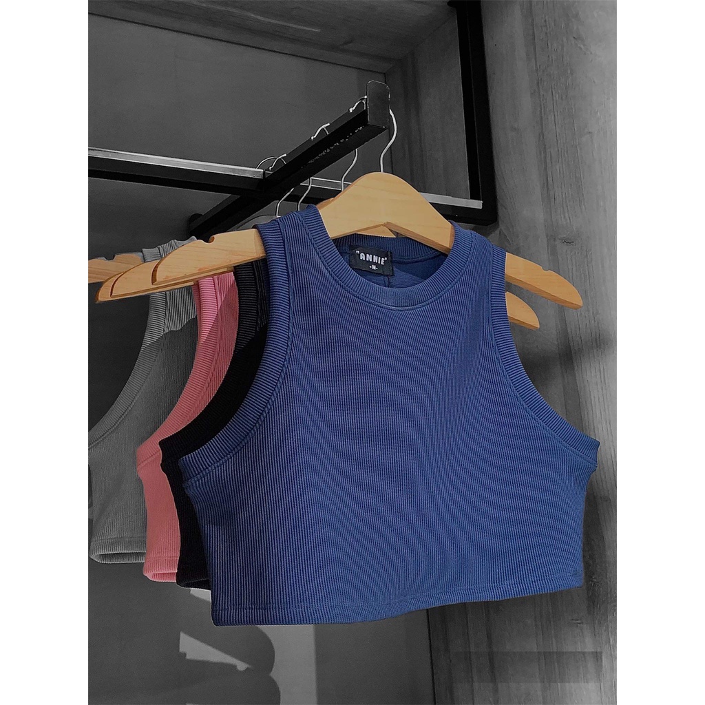 Anniegals - Áo thun cổ tròn tay dài ngắn croptop - Ribbed Halter Croptop