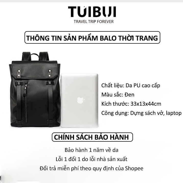 Balo da cao cấp chống nước thời trang đi học, du lịch, chất liệu PU ngăn để máy tính laptop 15,6 inch - TBS