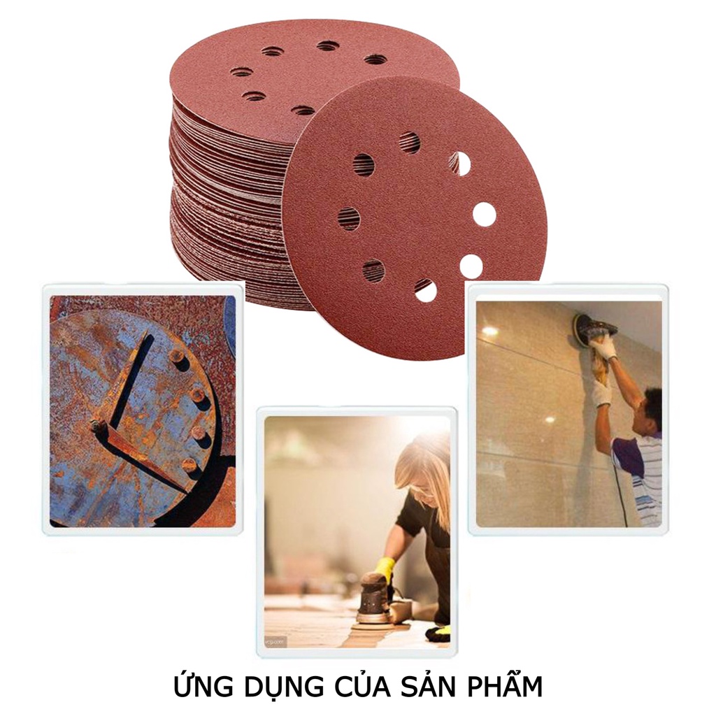Combo 10 tấm giấy nhám tròn 8 lỗ, đĩa cát có mặt lông tự dính size 7 inch p40-p2000