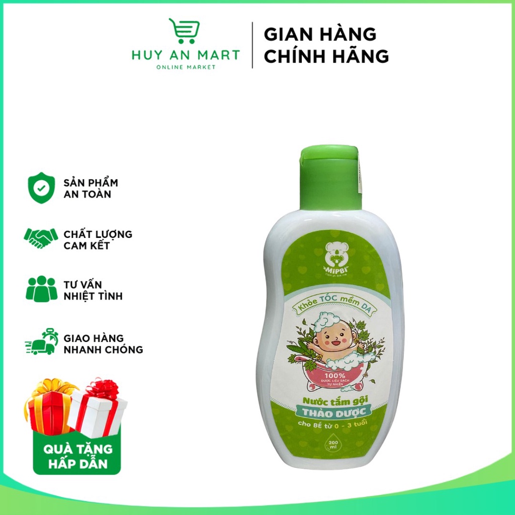 Nước tắm gội thảo dược Mipbi 200ml KHỎE TÓC MỀM DA cho trẻ từ 0-3 tuổi