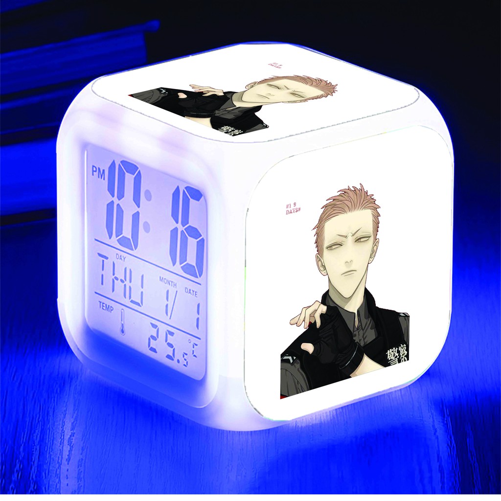 Đồng hồ báo thức để bàn in hình 19 DAYS anime chibi LED đổi màu xinh xắn tiện lợi