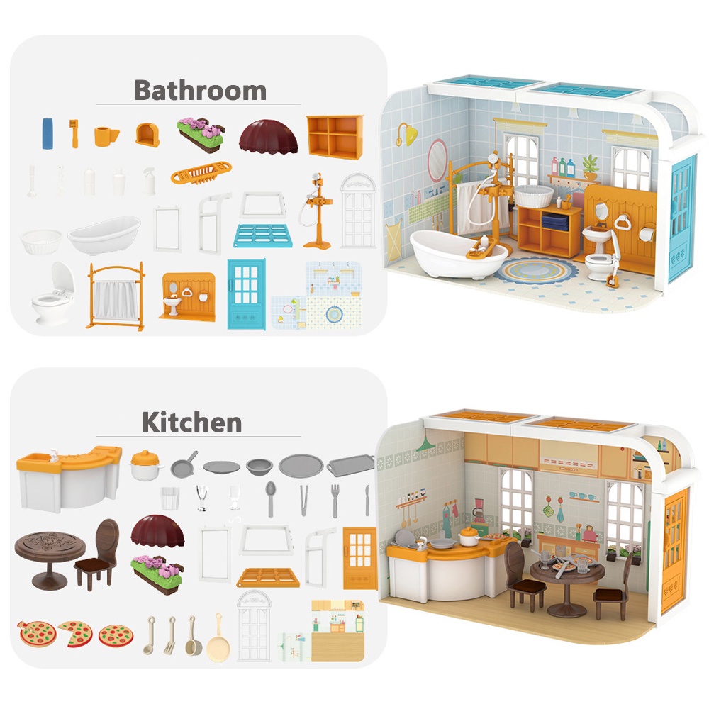 Mô Hình Nhà Búp Bê DIY Hình Thỏ Tỉ Lệ 1 / 12 Trang Trí Nhà Cửa