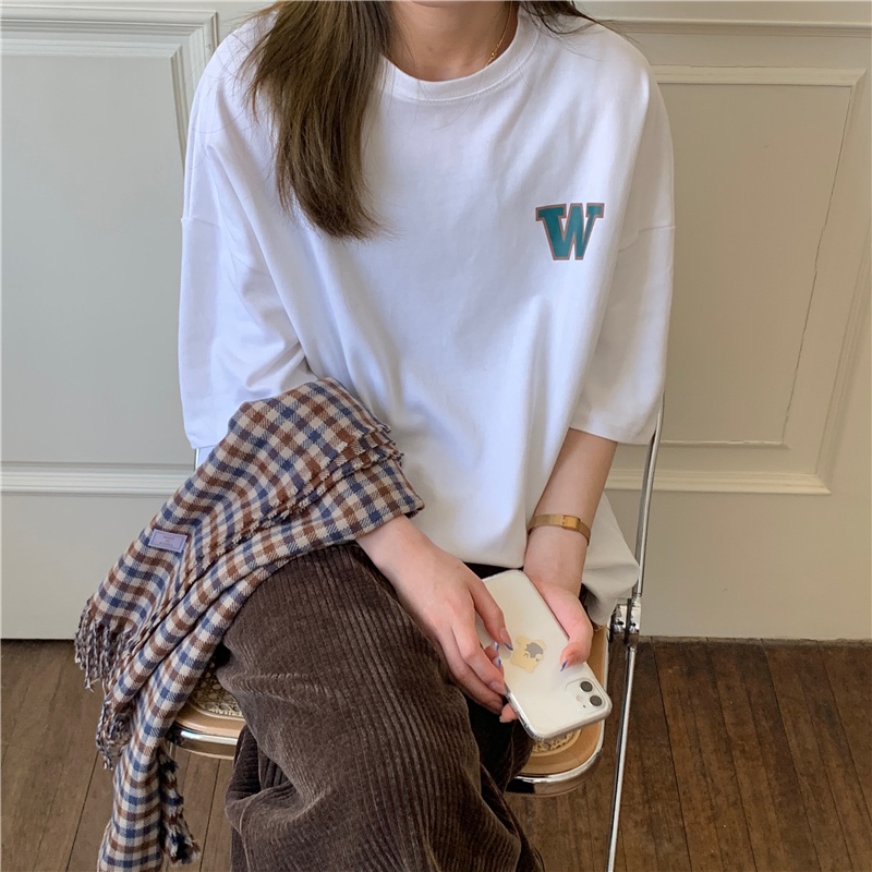 Áo thun SUXI cotton tay ngắn dáng rộng in chữ thời trang mùa hè cho nữ