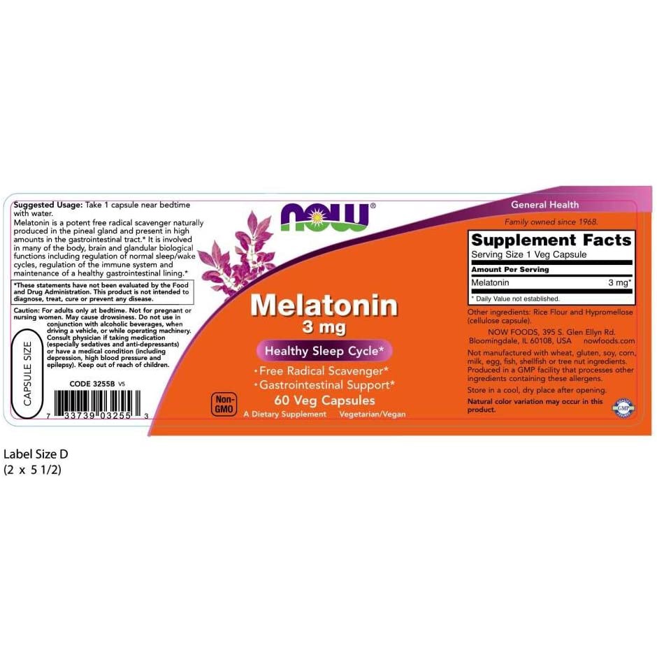 VIÊN UỐNG HỖ TRỢ GIẤC NGỦ NOW MELATONIN 3MG 60 VIÊN