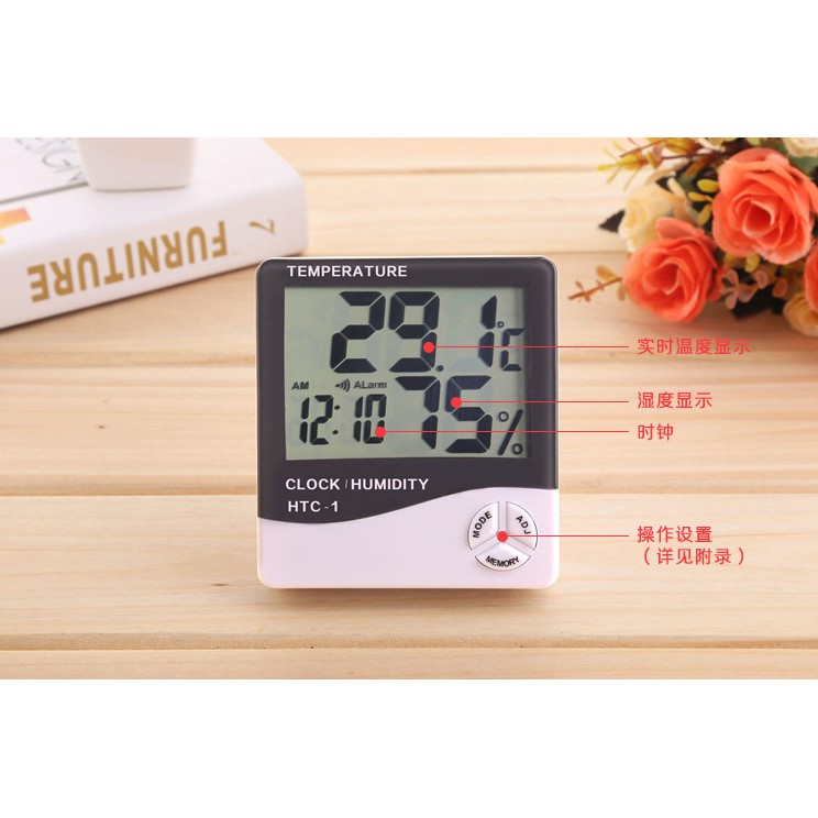 đồng hồ báo thức đa chức năng với màn hình hiển thị nhiệt độ và độ ẩm