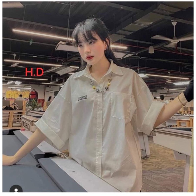 Áo sơ mi cộc tay túi kèm lô gô đen HĐ12